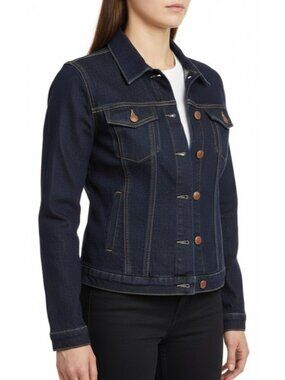 Hybrid & Co Women's Denim Jean Jacket Classic 4-Pocket Blue Trucker Small NWT
